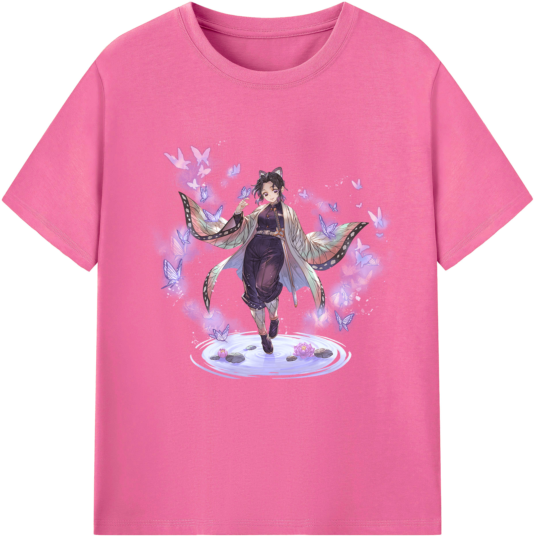 （画像用） 鬼滅の刃（きめつのやいば）蟲柱-胡蝶 しのぶ／こちょう しのぶ Kochou Shinobu レディースカジュアルプリントTシャツ（綿100％）